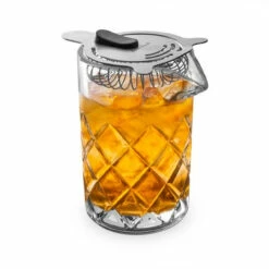 Diamond Weave Cocktail Mixing Glass With Stainless Steel Strainer - 400ml