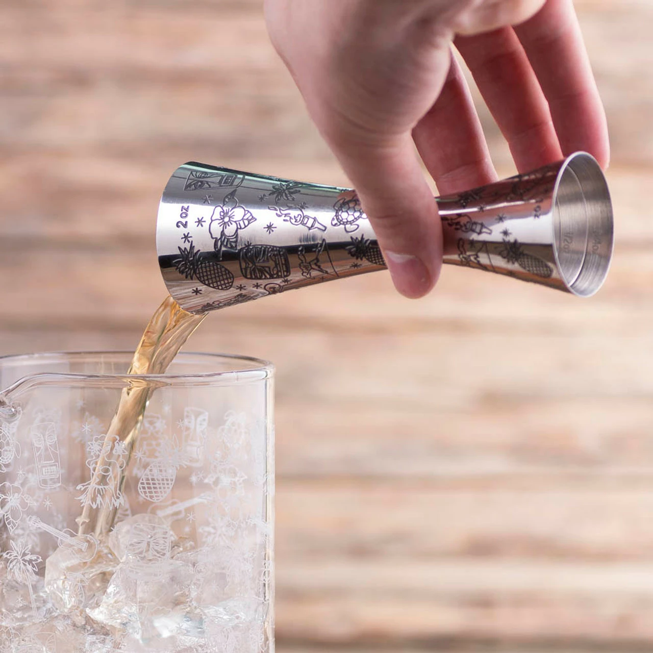 Urban Bar Tiki Pattern Mixing Glass & Bar Tool Set - 4 Pieces - Image 3