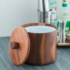 Natural Teak Wood Ice Bucket - 3 Quarts -PourLab Zone 2900 ice natural teak wood ice bucket 4 20547.1590767970