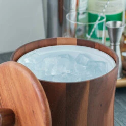 Natural Teak Wood Ice Bucket - 3 Quarts -PourLab Zone 2900 ice natural teak wood ice bucket 5 53909.1590767971