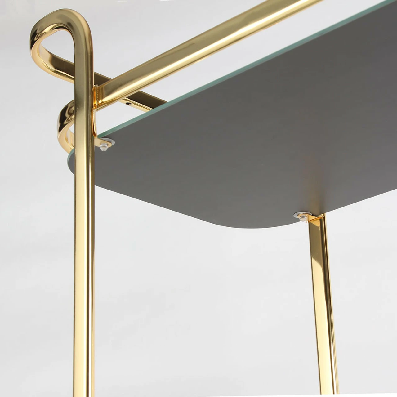 Viski Belmont Two-Tiered Bar Cart With Mirrored Shelves - Gold Plated Stainless Steel 5 Viski Belmont Two-Tiered Bar Cart With Mirrored Shelves - Gold Plated Stainless Steel - Image 3