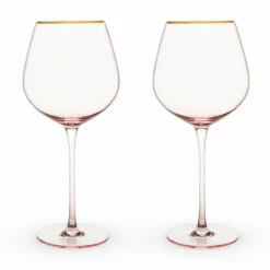 Rose Tinted Crystal Red Wine Glasses With Gold Rims - 20 Oz - Set Of 2