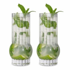 Viski Deco Crystal Highball Cocktail Glasses - Set Of 2 - 13 Oz
