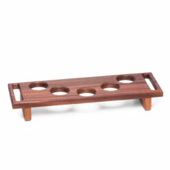 Premium Handmade Mahogany Wood Beer Flight Tray With Built-In Handles - Fits 5 Glasses