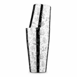 Urban Bar Tattoo Pattern Weighted Tall & Short Boston Shaker Tin Set - Stainless Steel