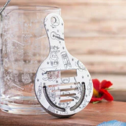 Urban Bar Etched Tiki Stainless Steel Coley Cocktail Strainer -PourLab Zone UB3555 Urban Bar Etched Tiki Stainless Steel Coley Cocktail Strainer 02 00577.1592498815