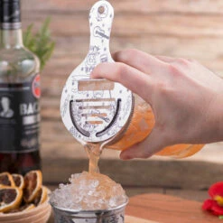 Urban Bar Etched Tiki Stainless Steel Coley Cocktail Strainer -PourLab Zone UB3555 Urban Bar Etched Tiki Stainless Steel Coley Cocktail Strainer 03 80327.1592498815