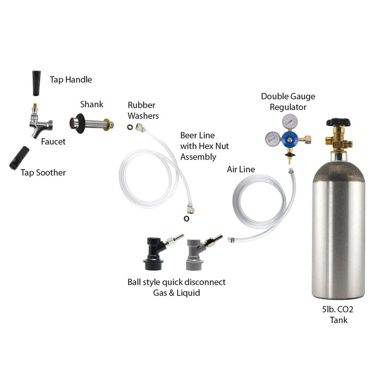 Homebrew Kegerator Conversion Kit - Ball Disconnects - 5lb CO2 Tank 4 Homebrew Kegerator Conversion Kit - Ball Disconnects - 5lb CO2 Tank - Image 2