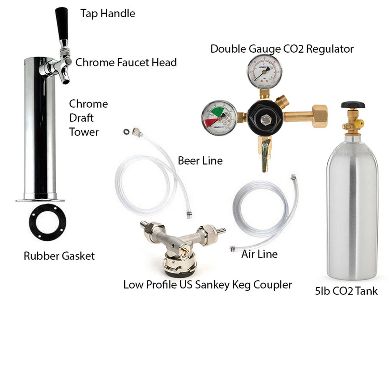 1 Faucet Tower Kegerator Conversion Kit - Chrome Tower - Low Profile US Sankey D System - 5lb CO2 Tank 4 1 Faucet Tower Kegerator Conversion Kit - Chrome Tower - Low Profile US Sankey D System - 5lb CO2 Tank - Image 2