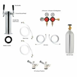 2 Pressure / 2 Product Tower Kegerator Conversion Kit - Stainless Steel Tower - US Sankey D System - 5lb CO2 Tank -PourLab Zone c240dbltow convkit m1 adjutext 1 92317.1590769497