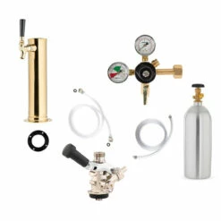 1 Faucet Tower Kegerator Conversion Kit - Brass Tower - European Sankey S System - 5lb CO2 Tank