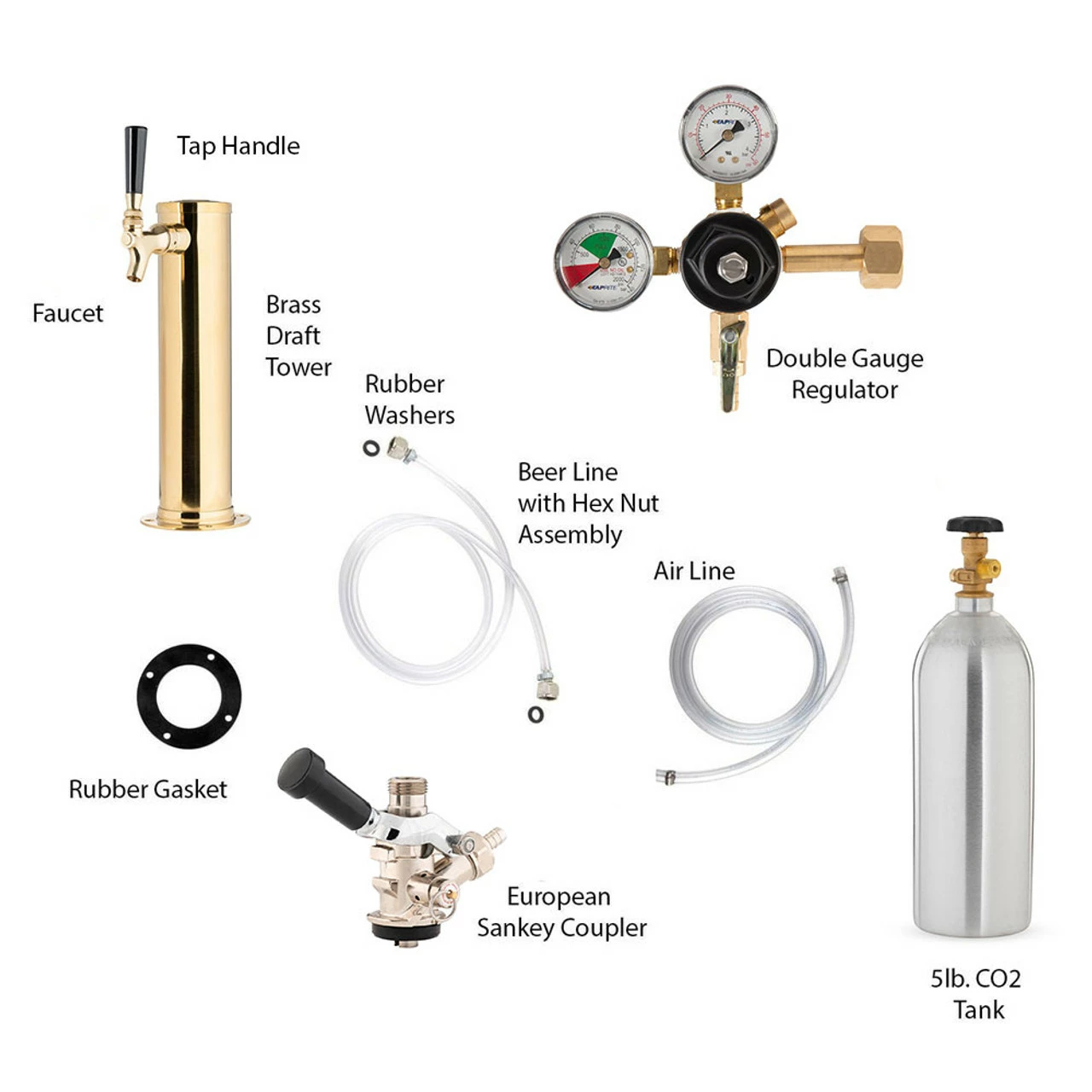 1 Faucet Tower Kegerator Conversion Kit - Brass Tower - European Sankey S System - 5lb CO2 Tank 4 1 Faucet Tower Kegerator Conversion Kit - Brass Tower - European Sankey S System - 5lb CO2 Tank - Image 2