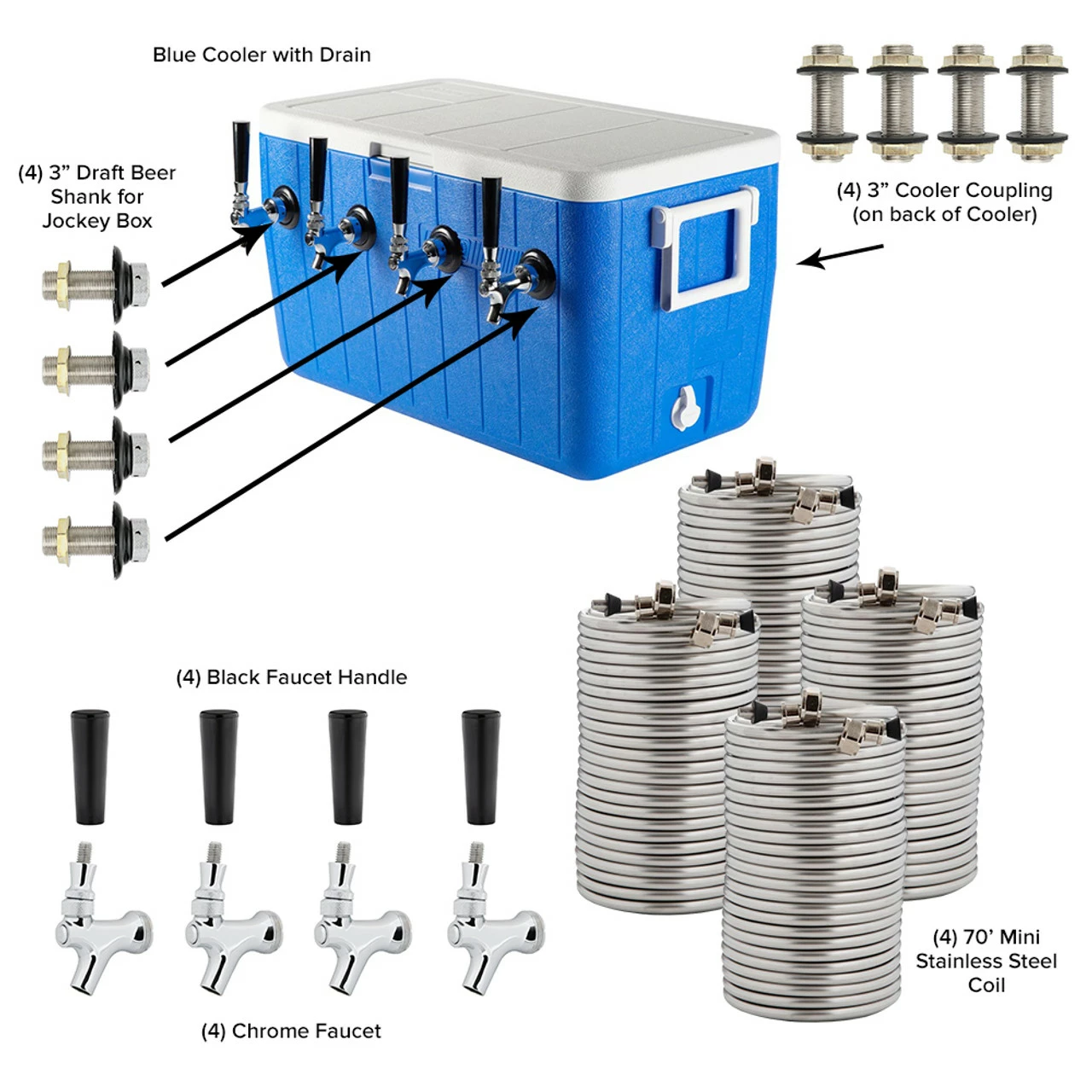 Four Faucet Jockey Box - 70' Coils - Faucet Hardware Kit 5 Four Faucet Jockey Box - 70' Coils - Faucet Hardware Kit - Image 3