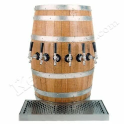Wood Barrel Draft Beer Tower With Matching Drain Tray - 3 To 6 Faucets
