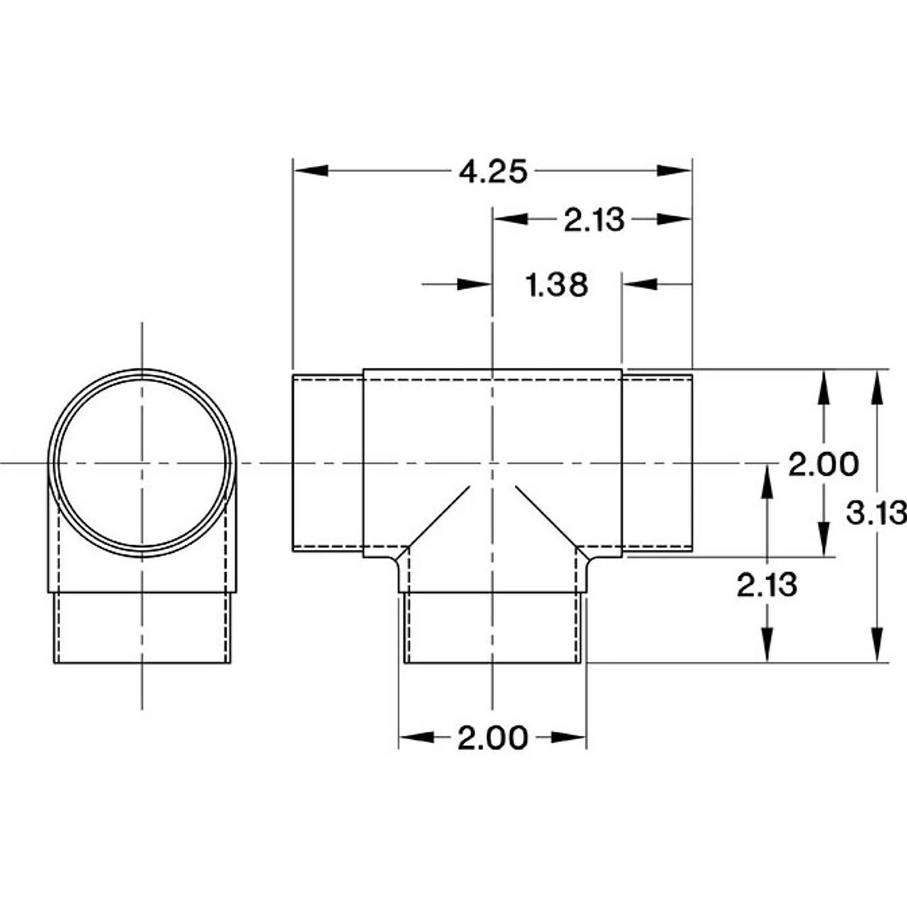 Flush Tee Hand Rail Fitting - Polished Stainless Steel - 2" OD 6 Flush Tee Hand Rail Fitting - Polished Stainless Steel - 2" OD - Image 4