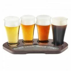 Craft Beer Flight Set - Set Of 4 Tasting Glasses & Wood Chalkboard Tray