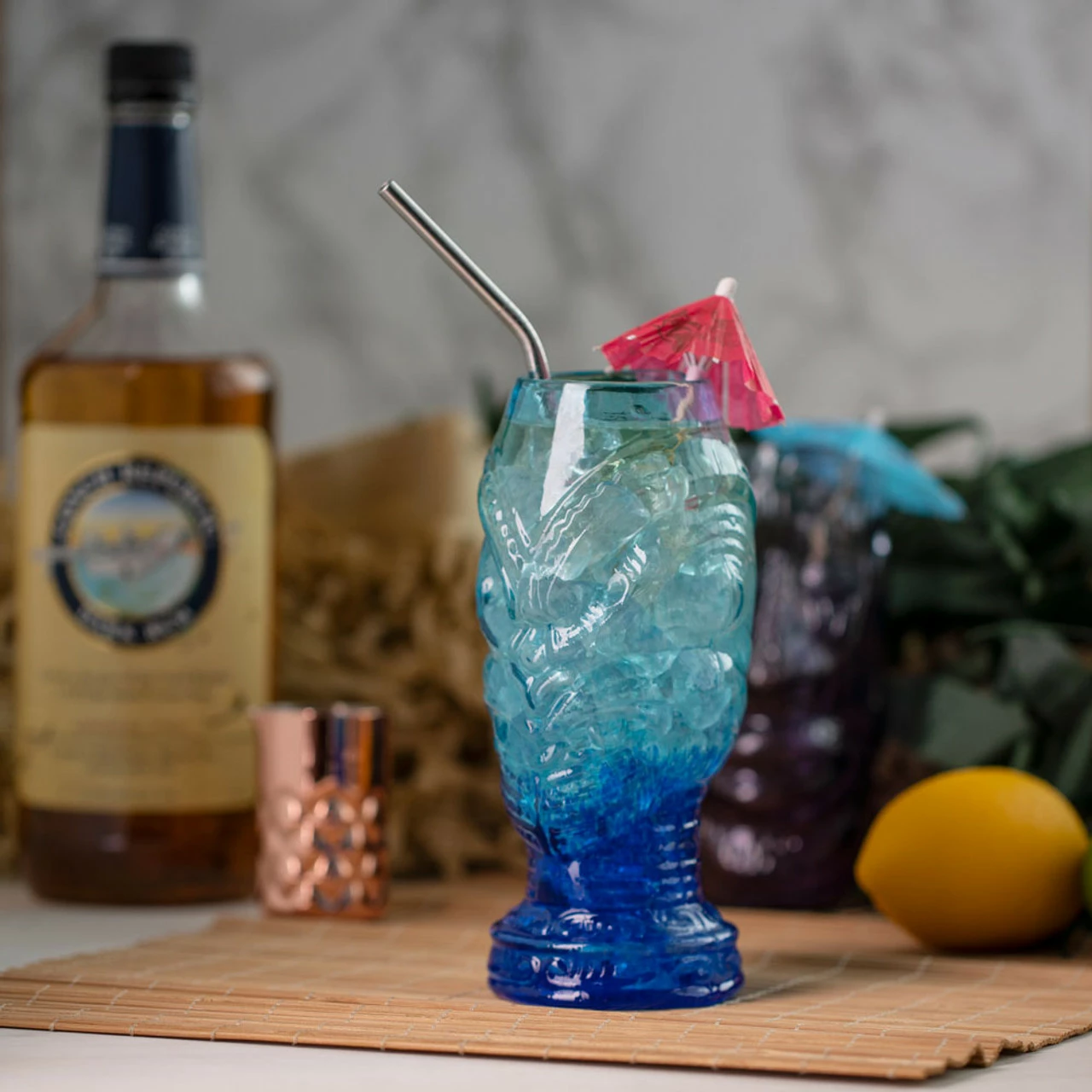 Head Hunter Blue Lagoon Handcrafted Mold Blown Glass Tiki Mug - 20 Oz 4 Head Hunter Blue Lagoon Handcrafted Mold Blown Glass Tiki Mug - 20 Oz - Image 2