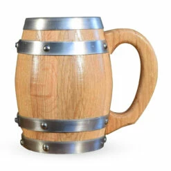 Oak Barrel Mug With Stainless Steel Interior - 16 Oz