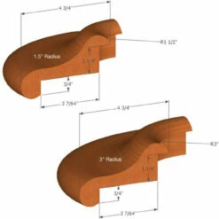 Bar Rail Molding - Wood Arm Rest - 90º Corner - Cherry -PourLab Zone radii measurements b1 3 18662.1590771934