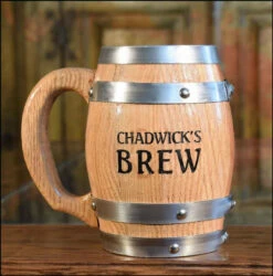 Personalized Oak Barrel Mug With Stainless Steel Interior - 16 Oz