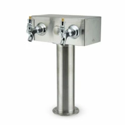 "T" Style Pedestal Draft Beer Tower - Stainless Steel - 3" Column - Air Cooled - 2 Faucets