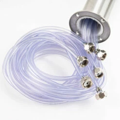 "T" Style Pedestal Draft Beer Tower - Stainless Steel - 3" Column - Air Cooled - 6 Faucets -PourLab Zone tt6cr stainless steel 6 tap draft beer kegerator t tower 0001 53282.1590772570