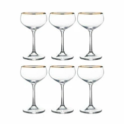 Urban Bar Retro Crystal Coupe Glasses With Gold Plated Rims - 7.1 Oz - Set Of 6