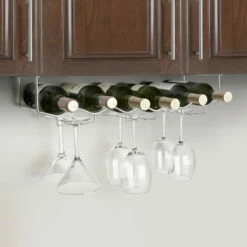 Under Cabinet 6 Wine Bottle & 6 Glass Rack - 3 Channel - Stainless Steel -PourLab Zone under cabinet 6 bottle wine glass rack 73241.1603376925
