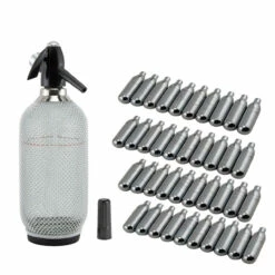 Behind The Bar® Glass Soda Siphon Starter Kit - 1 Liter Soda Siphon & 40 CO2 Chargers